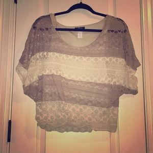 Lace tan & cream crop tank top